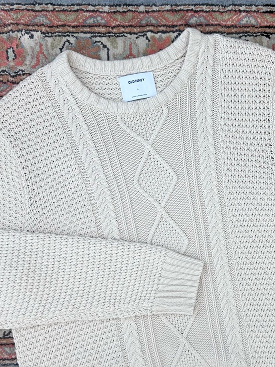 Old Navy Other - Old Navy Men's 100% Cotton Cable Knit Fishermen Cream Crewneck Sweater LARGE